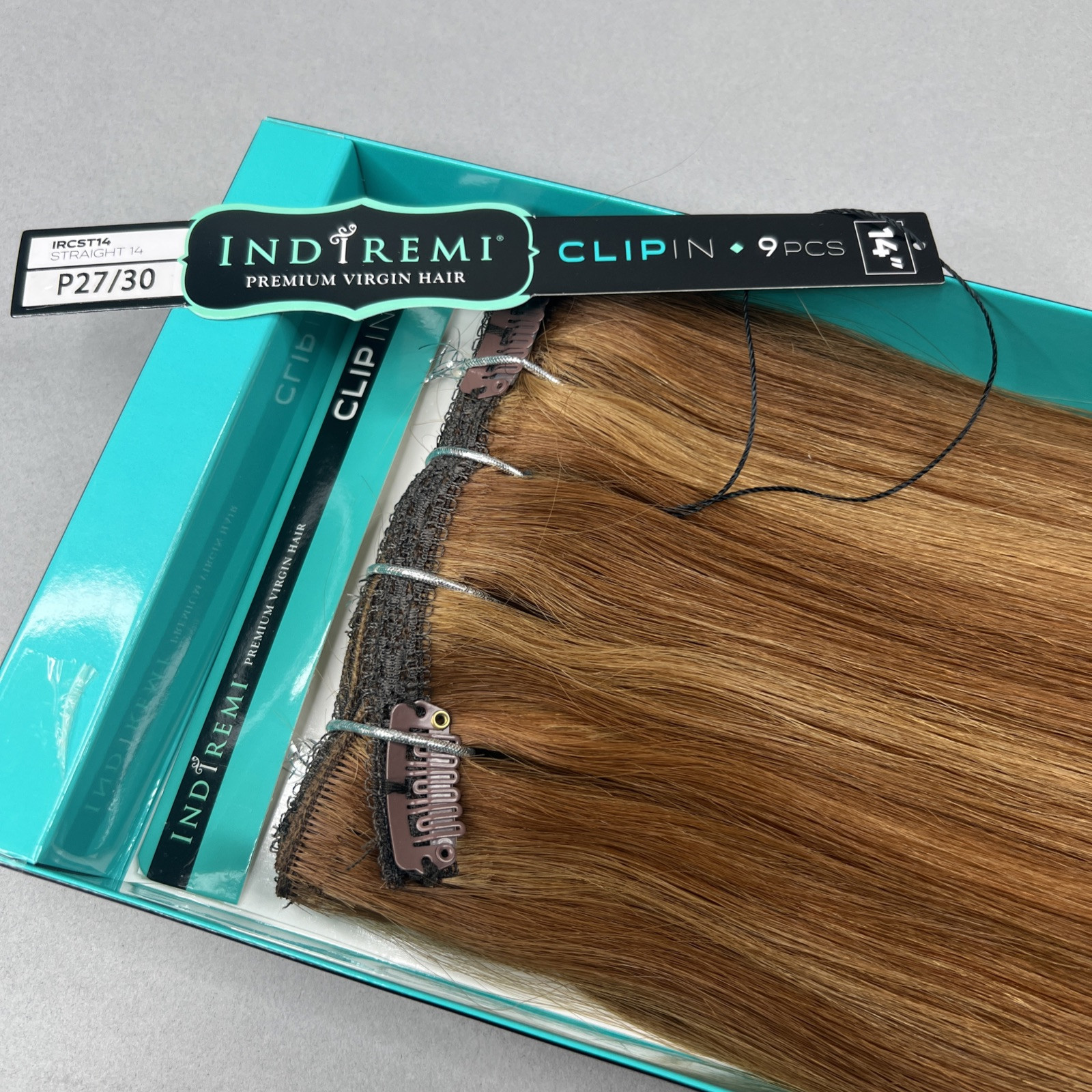 Indi Remi 9 Pc 14” Clip-in #27/30 Honey Blonde & Brown Straight Virgin Remi Hair