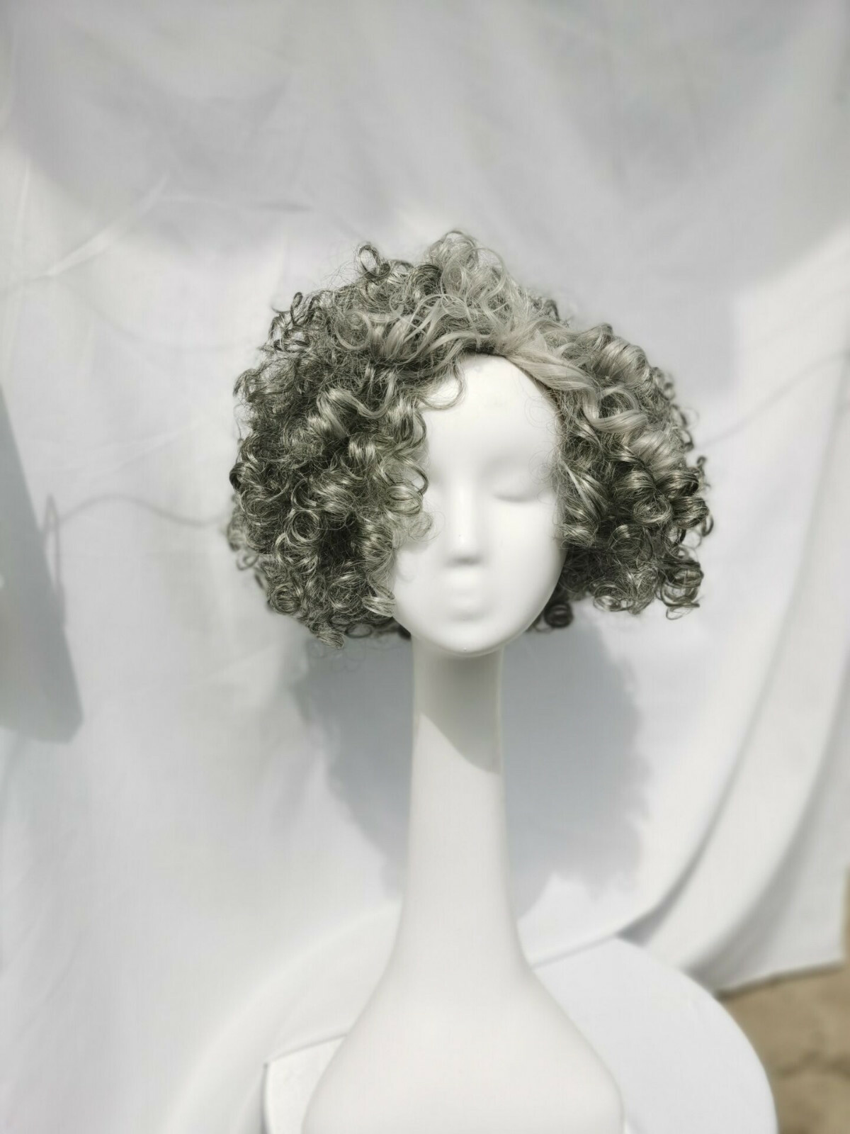 Kinky Curly Salt and Pepper Hair Synthetic Capless Wigs 12 Inches