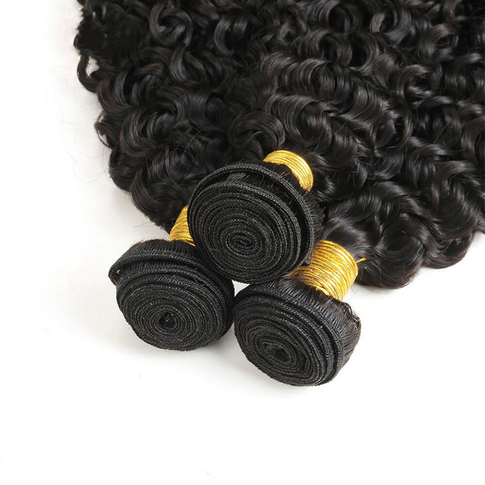 100% Human Hair Black color 1B Jerry Curl 3 Bundles with Closure