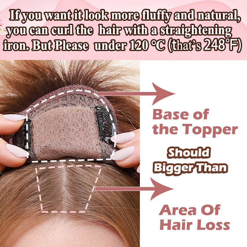 150% Density Short Real Hair Topper Silk Base Human Hair Top Hairpiece Clip In