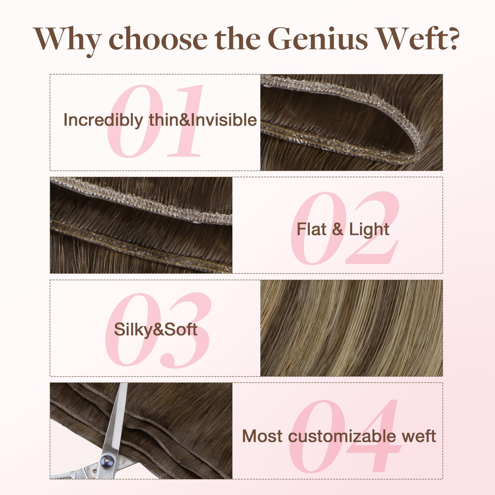 Genius Sew In Remy Weft Hair Extensions, 4/26/4 Balayage Chocolate Brown to H…