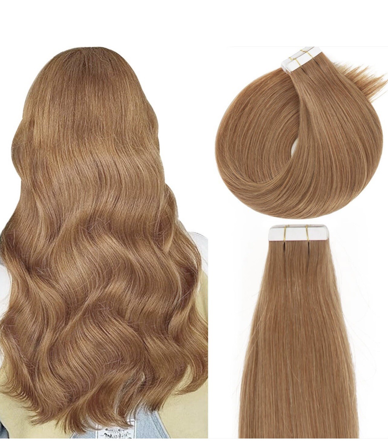 Lacer seamless Remy tape in human Hair Extensions auburn blond 16” straight