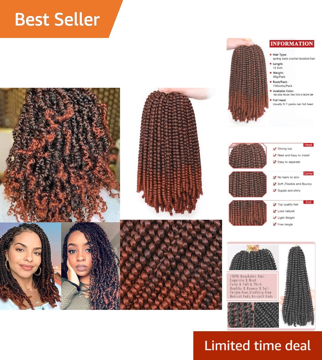 Versatile 12 Inch Spring Twist Braids – Natural Looking Synthetic Hair, 2 Packs