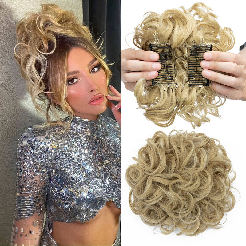 Bridal Curly Messy Bun Hair Piece Scrunchie Comb Clip Hair Updo Extensions 90g