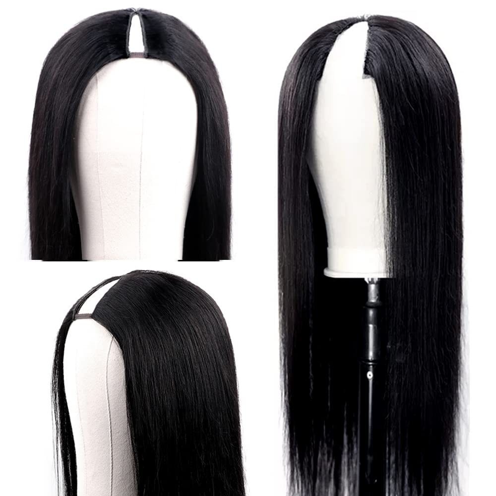 Amznlady 250 Density V Part Wig Human Hair Drawstring Straight Brazilian Virgin