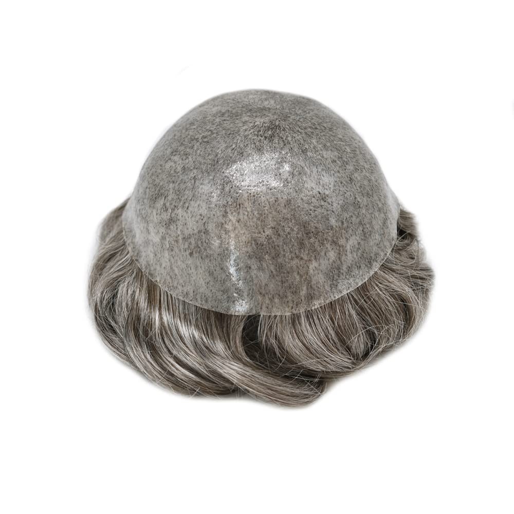 Mens Toupee Human Hair Systems Full Poly Thin Skin Hair Piece Replacement 0.1MM