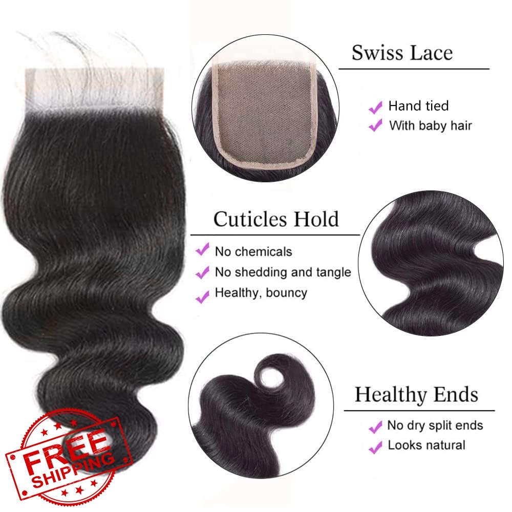 YiweYowe 4×4 HD Lace Closure 16 Inch #1B Black