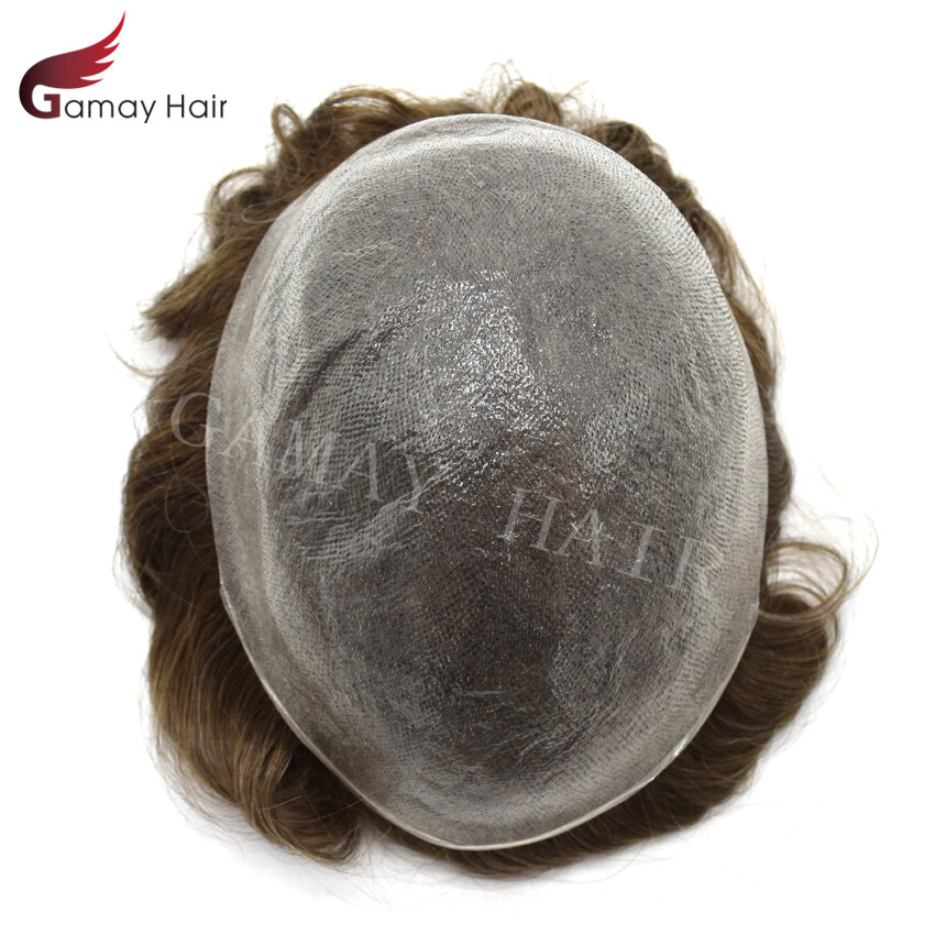 Ultra Thin Skin Mens Toupee Hairpieces Poly PU Human Hair Replacement System Wig