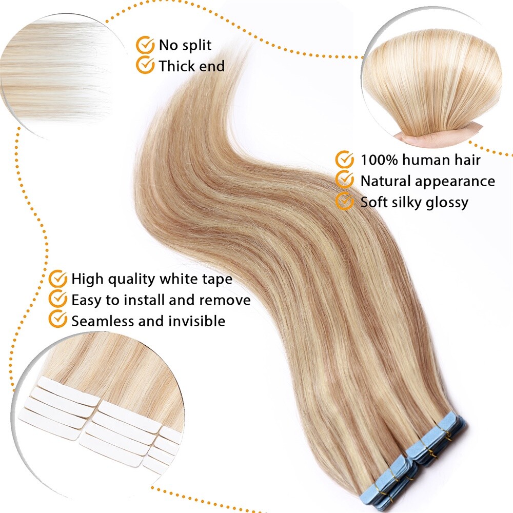CLEARANCE Tape In Remy Human Hair Extensions Skin Weft Full Head 10/20PCS Thick
