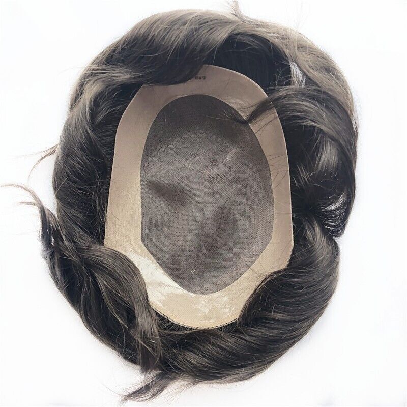 Mens Durable Human Hair Replacement System Hairpiece Fine Mono Poly Skin Toupee