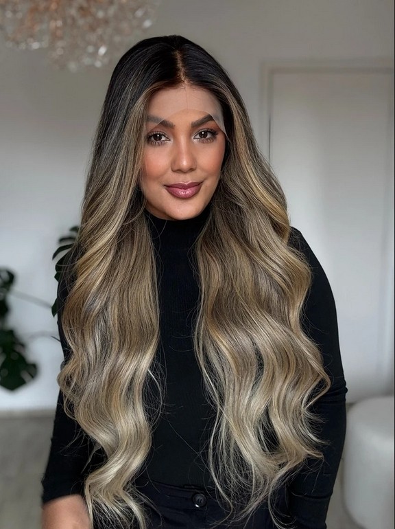 32 Inches Body Wave Wig 13×4 Ombre Blonde Brown Lace Front 100% Human Hair Wig