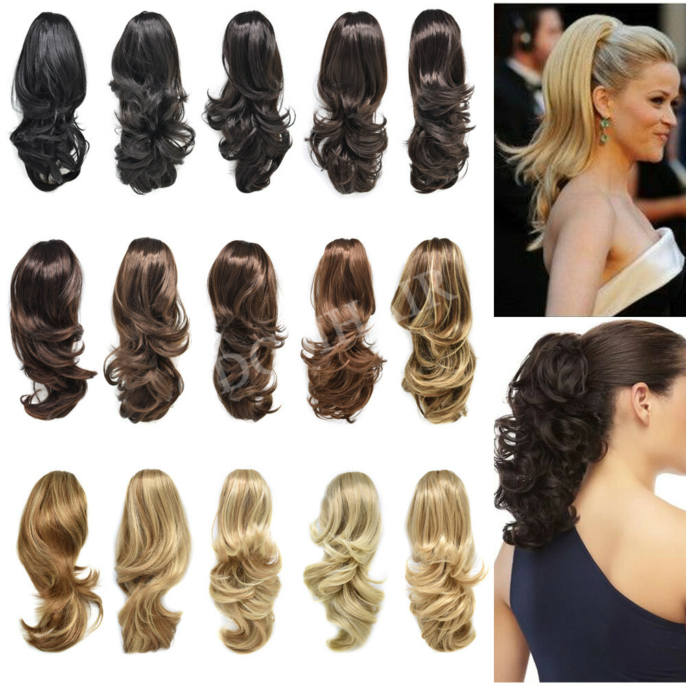 US Thick Long Ponytail Natural Jaw Clip In Hair Extension Curly Wavy Pony Tail