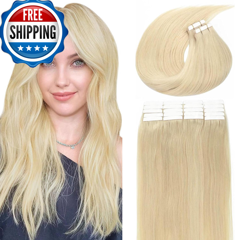 Lacer Invisible Tape In Hair Extensions Human Hair 22Inch Light Platinum Blonde