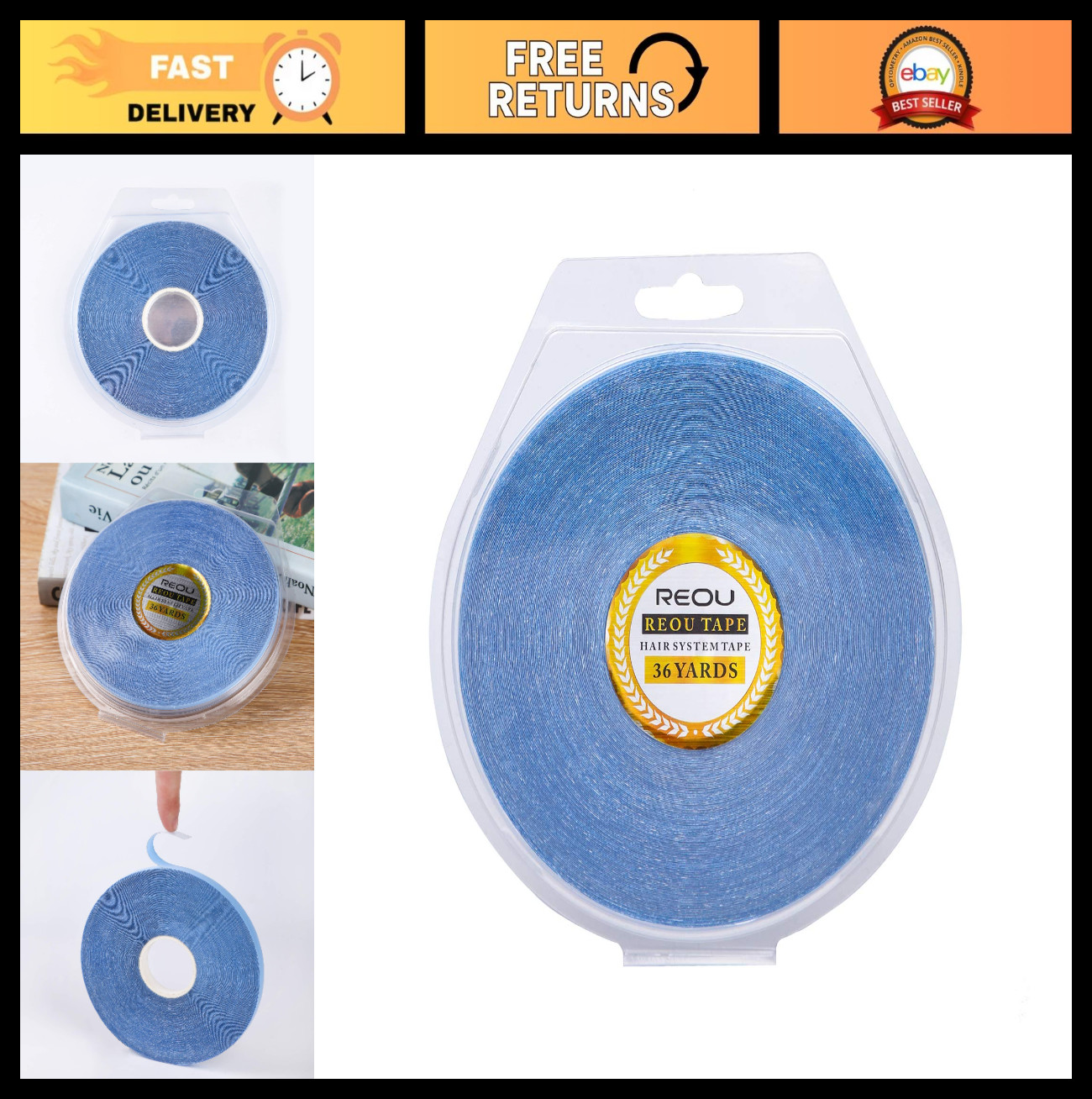 Double-Sided Hair Extension Tape Roll – Waterproof, Strong Hold, 36 Yards, Blue