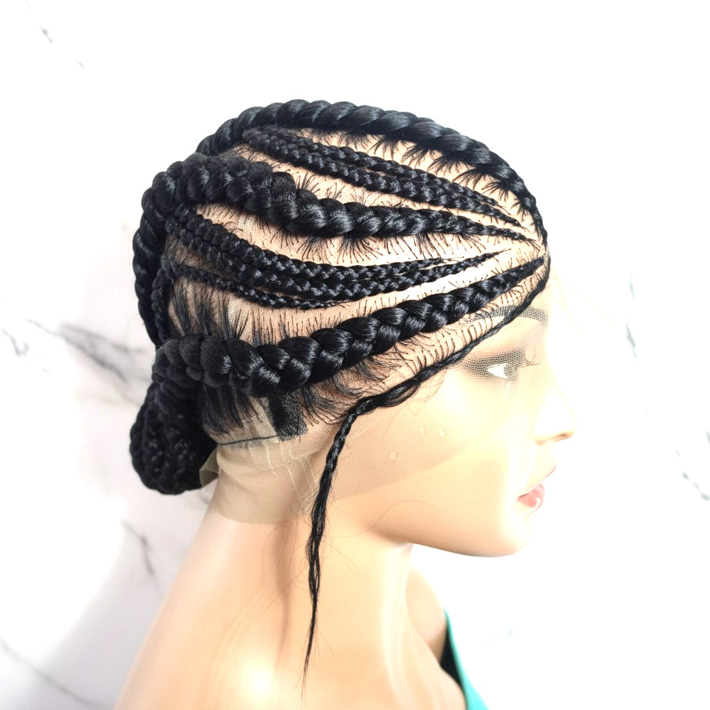 Bun Braided Wig. Natural Brush Cornrow Braids. Full Lace with Baby Hair.