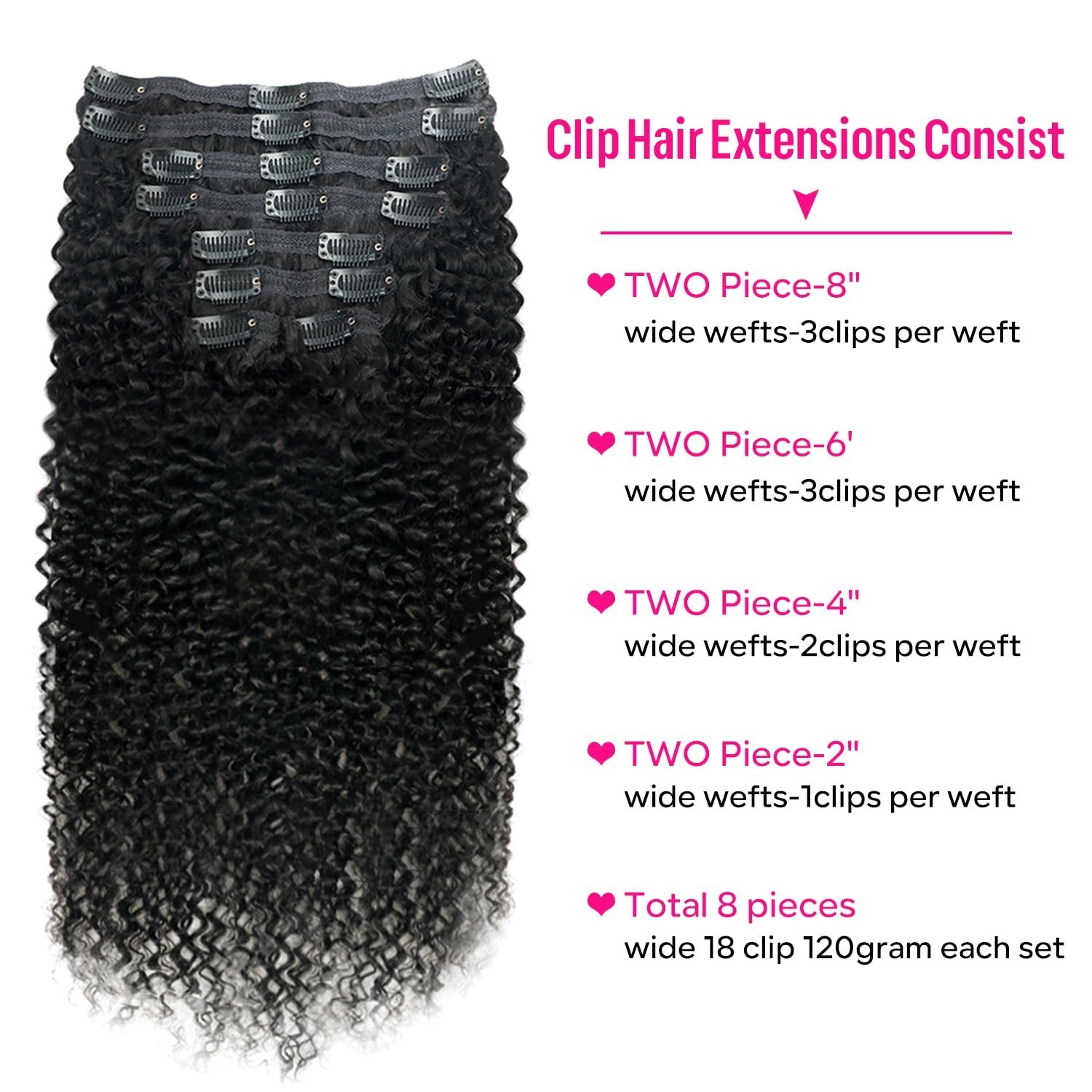 Curly Clip-In Hair Extensions for Black Women – 22″ Kinky Curly Human Hair, 120g