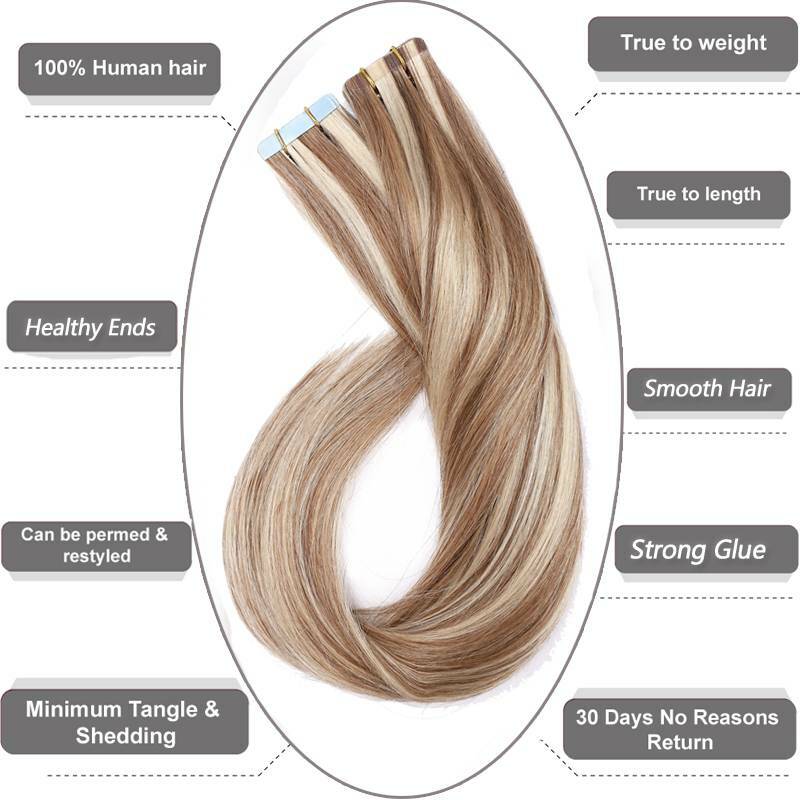 Any Color 8A Russian Super Remy Tape In Skin Weft 100% Human Hair Extensions