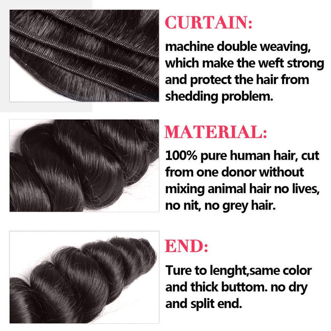 UNice Hair Indian Loose Wave Bundles Human Hair Extensions Virgin Hair Weaves US
