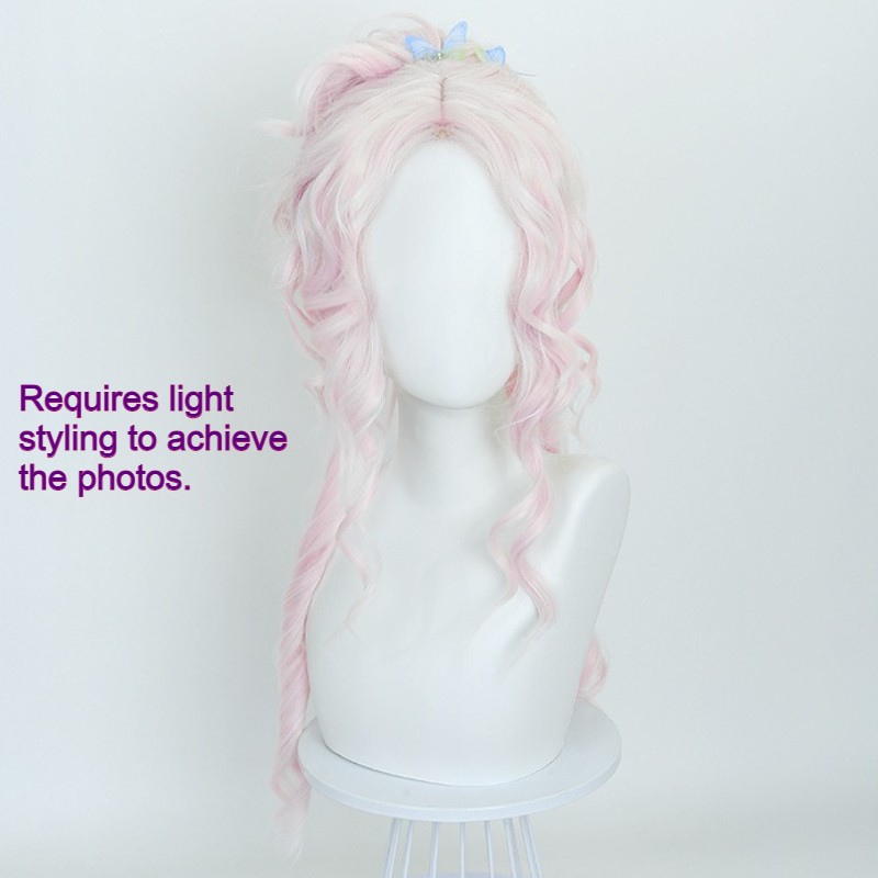 Wednesday Enid Sinclair Pure Pink Long Curly Wig Middle Part Dance Cosplay Party