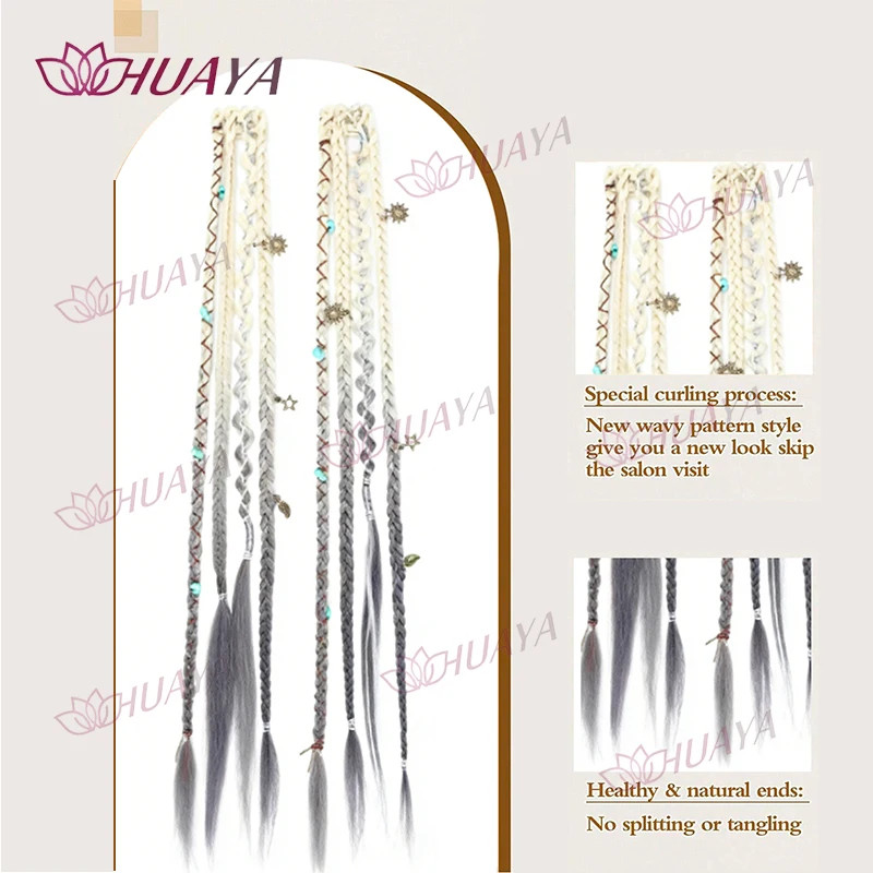 2PCS 20 Inch Hand braided Synthetic Water drop Clip In Hair Extensions Bohemian