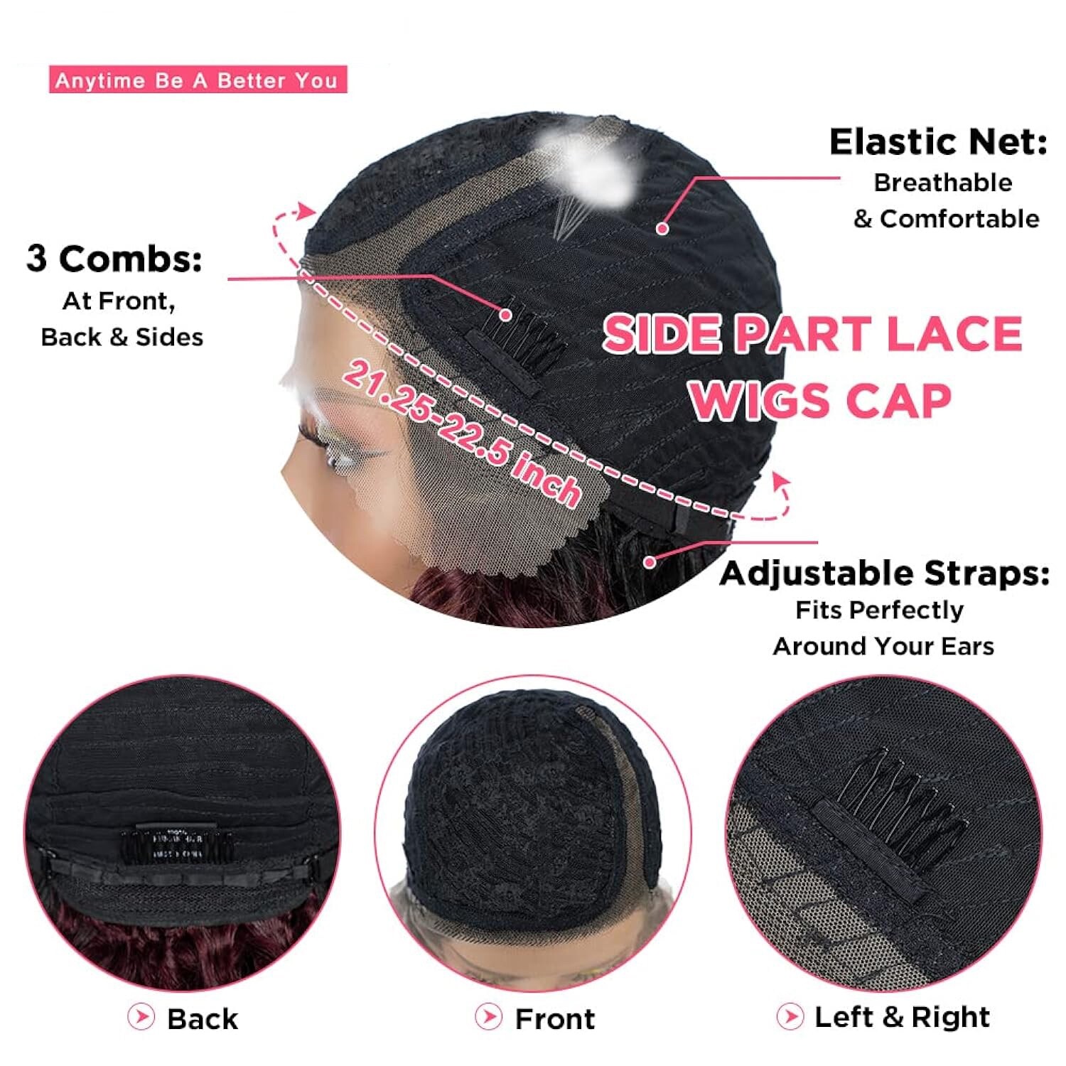 12 Inch Water Wave Bob Lace, C Part, Ombre Natural to Burgundy, 100% human hair