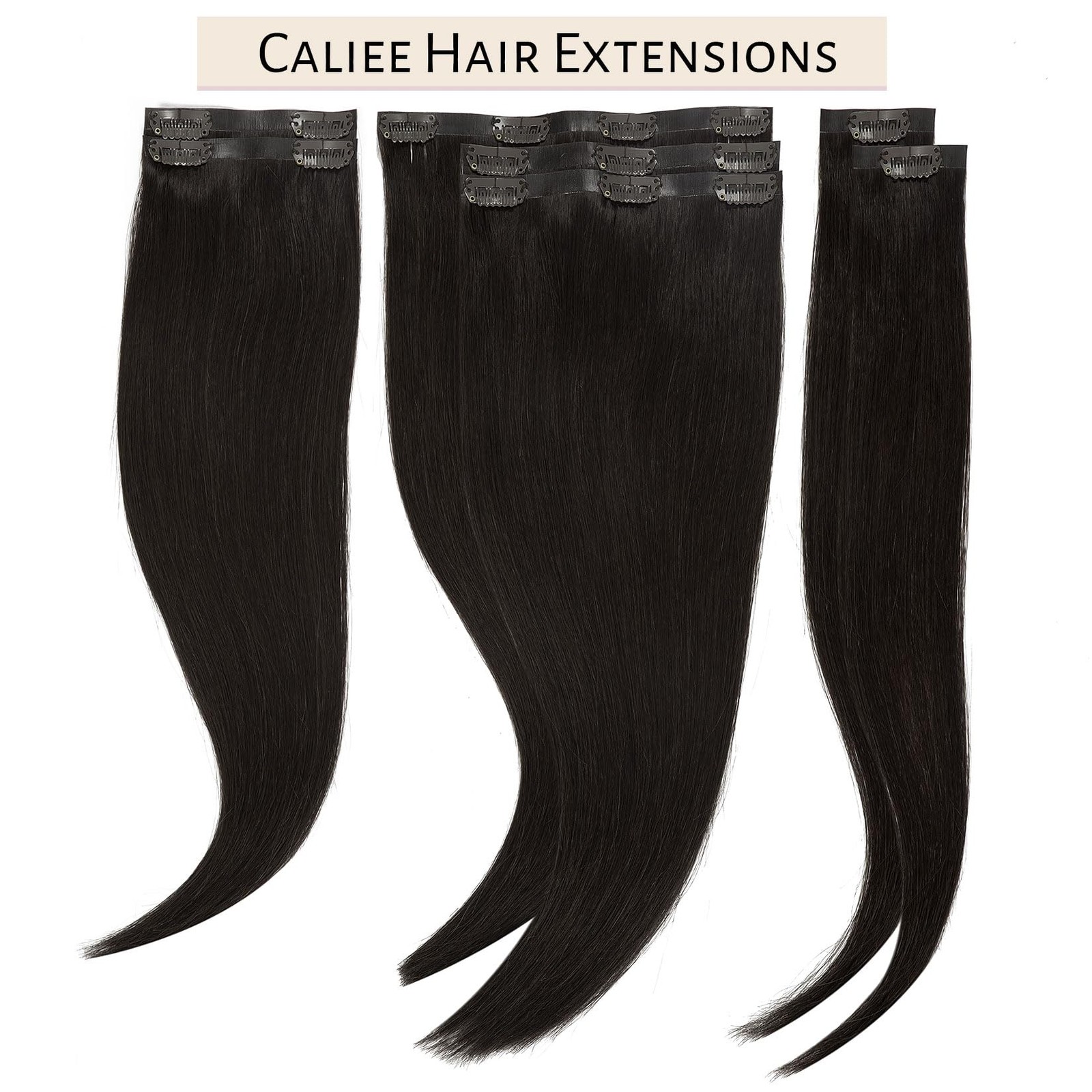Caliee 18Inch Clip In Hair Extensions Real Human Hair Color 1B Natural Black