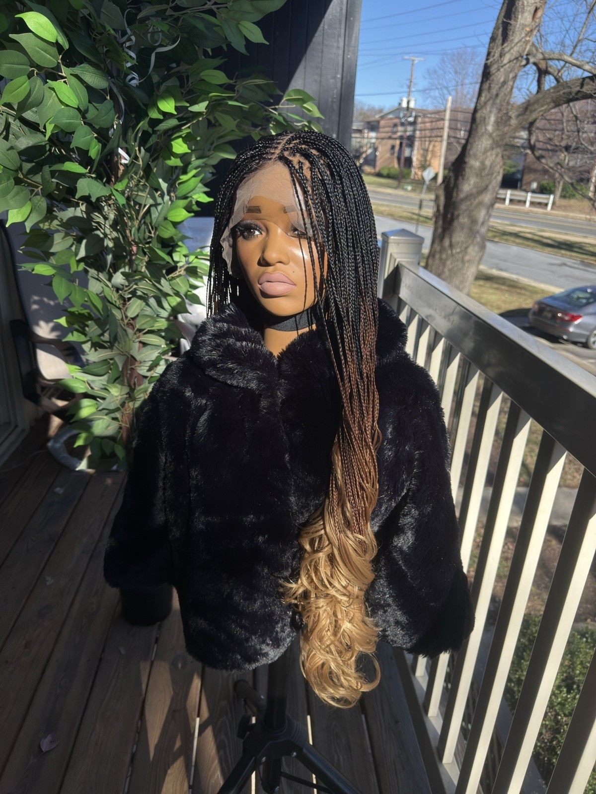 Long Braided Curly Wig for Women | Black Brown Blonde Ombre | Fashion Hairpiece