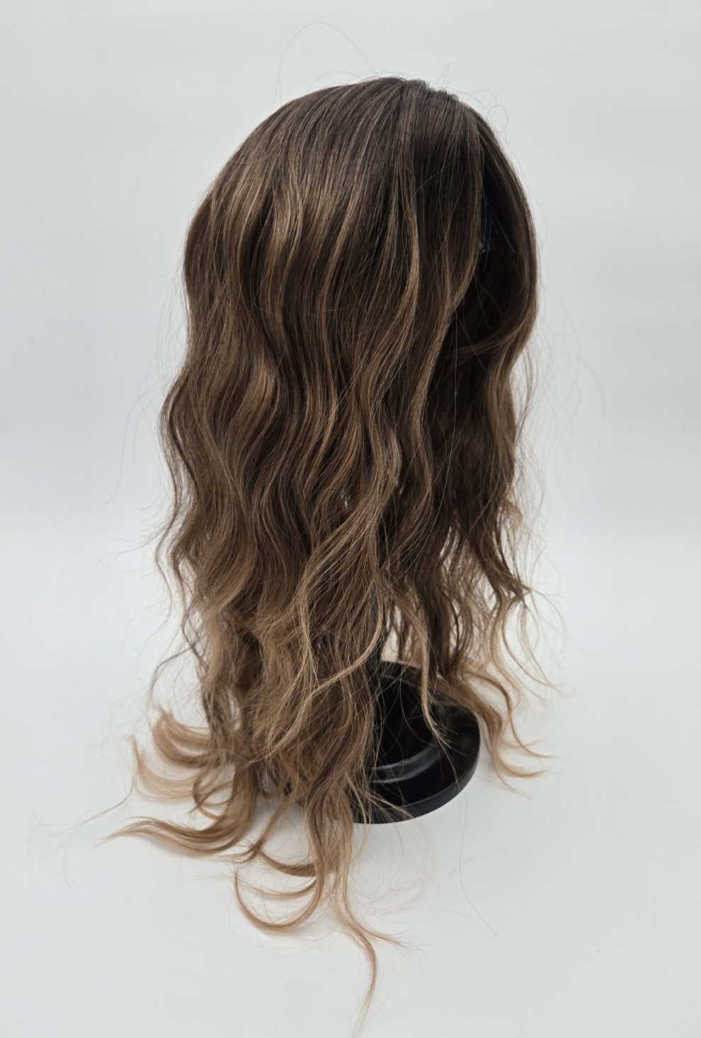 Ombre Brown Dark Roots w/ Bangs Long Wavy 20in Women Premium Hair Topper
