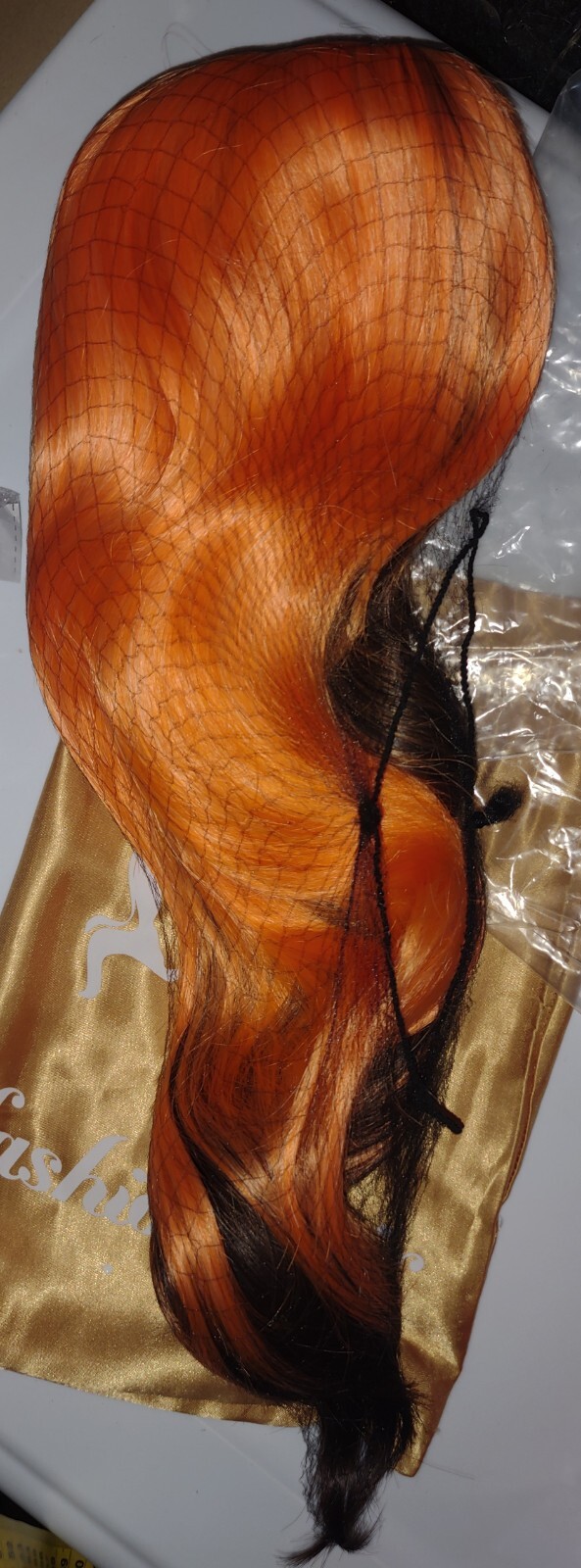 Long Body Wave Synthetic Wig Curly Half Black Half Orange Wigs Bangs Halloween