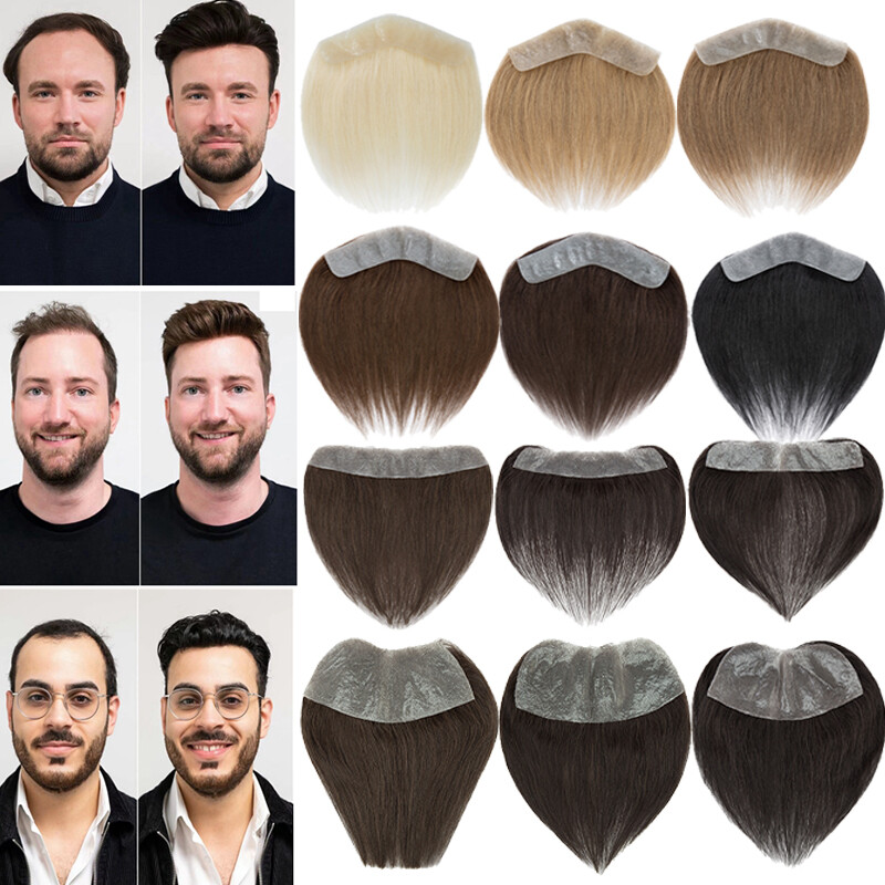 Full Skin PU Mens Frontal Human Hair Toupee for Forehead Hairline Loss Receding