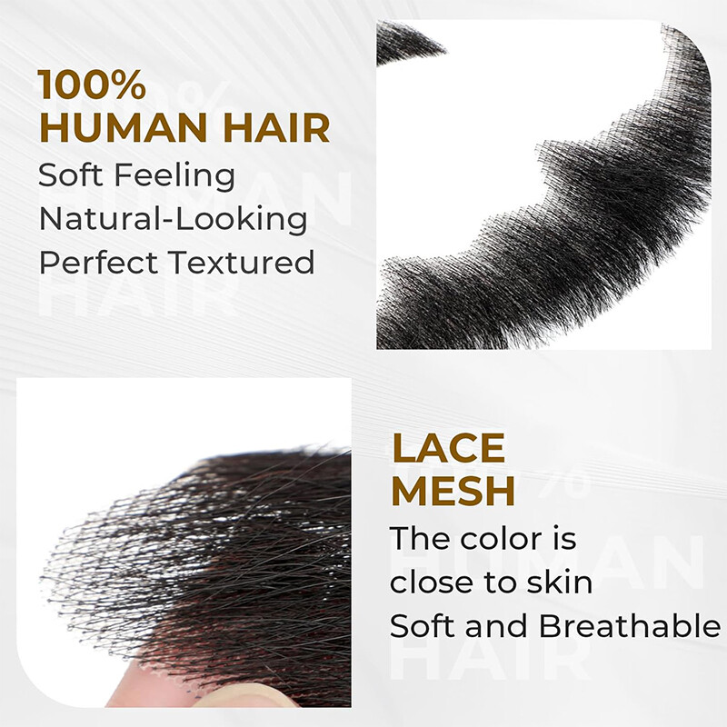 Fake Beard Realistic Mustache Goatee Costume 100% Human Hair Lace False Beards