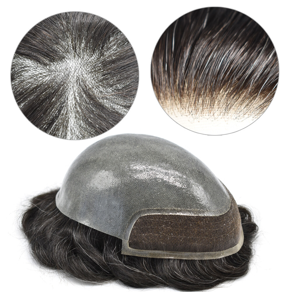 Mens Toupee Human Hair Piece replacement System for men Lace Front Thin Skin Wig