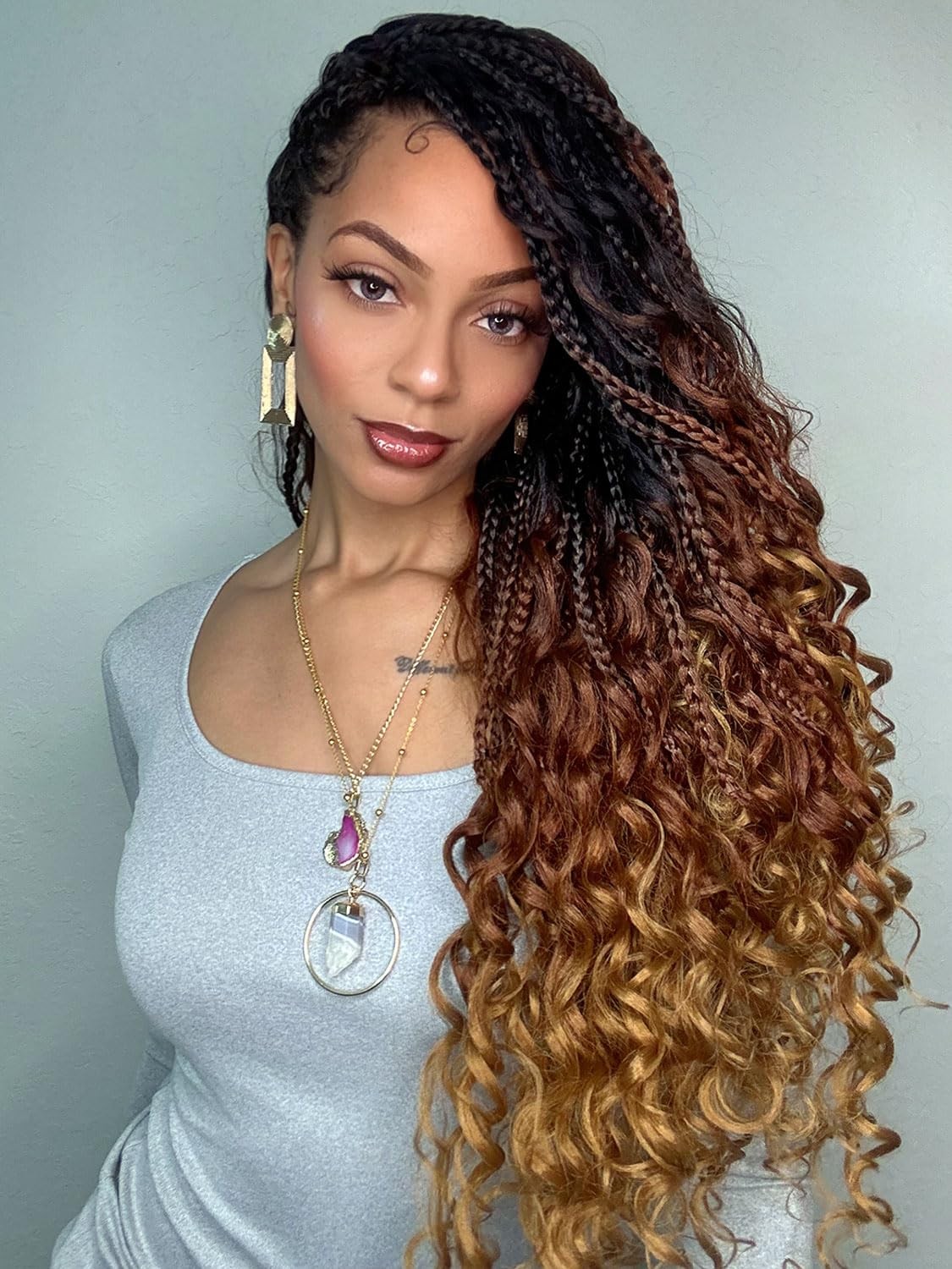 LIYATE Boho Crochet Braids 24 Inch 7 Packs Goddess Box Braids Crochet Hair wi…