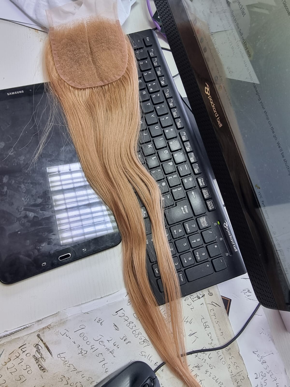 22INCHES Brazilian Virgin Human Hair Straight Lace Closure HONEY BLONDE 27# 12AA