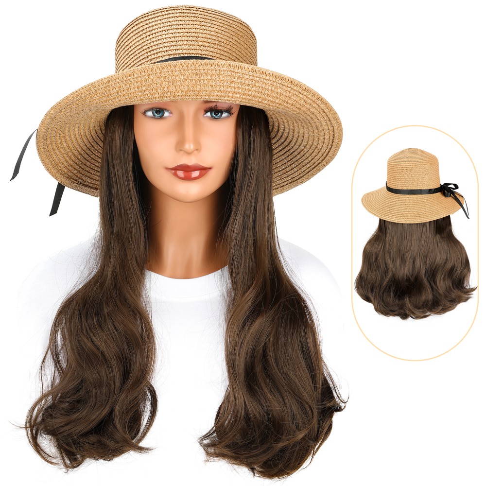Womens Fisherman Hat for For WIG Long Curly Hair with High Temperature Fiber