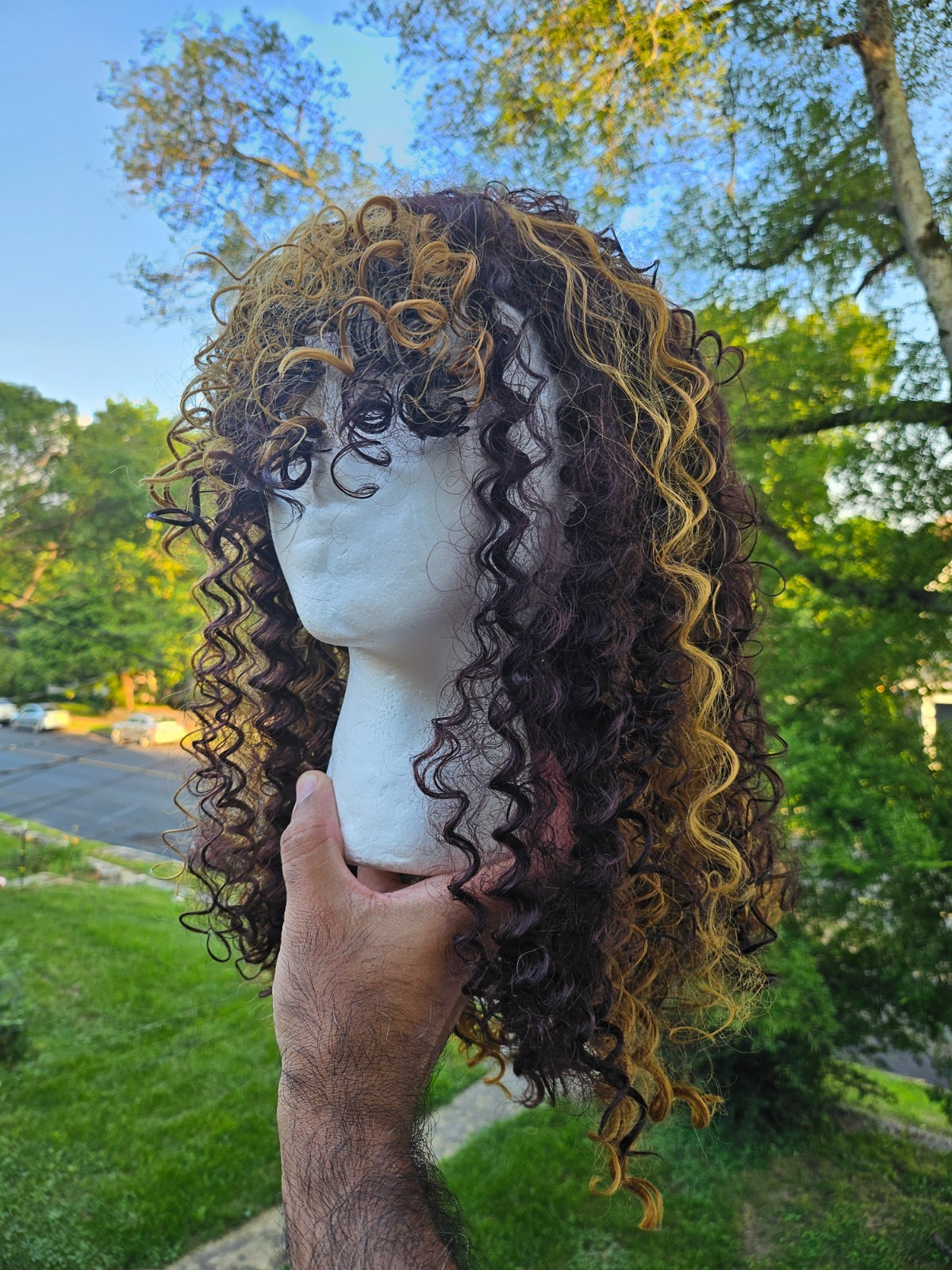 Women Wig Vintage Lazy Style High Temperature Fiber Golden Gradient Long Curly