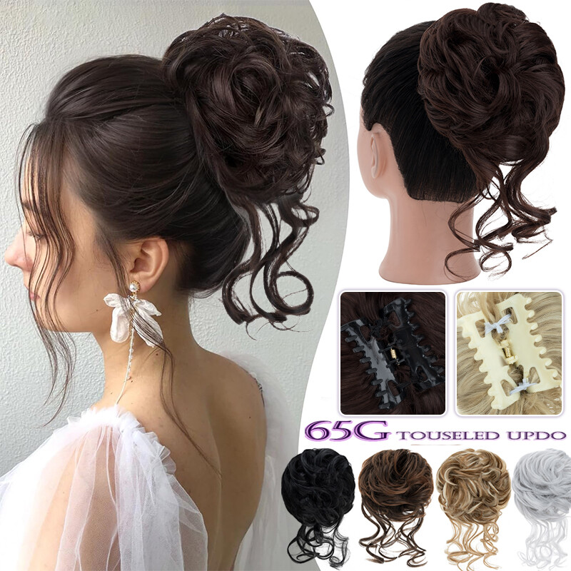 Women Chignon Hair Extensions Claw Clip Bun Hair Piece Messy Curly Updo Wedding