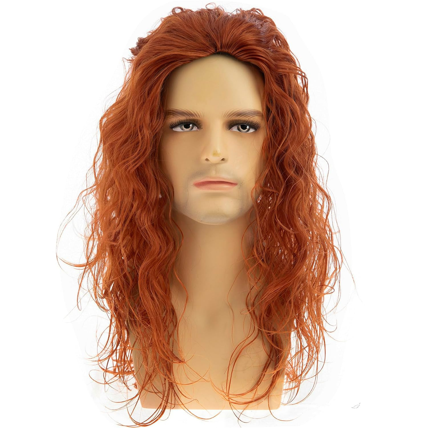Long Curly Wavy Brown Wigs for Men Synthetic Natural Party Halloween Cosplay Hai
