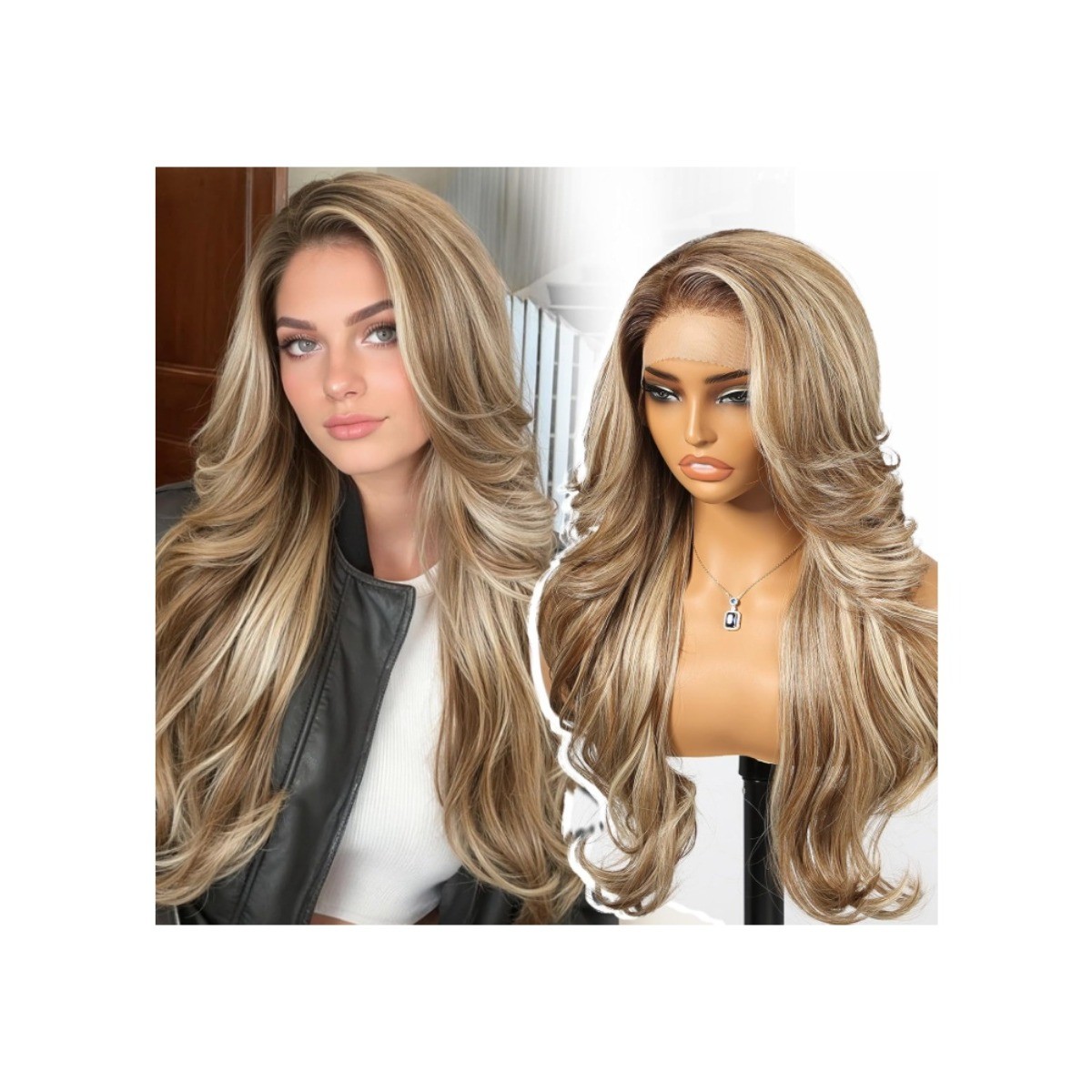 Ash Blonde Highlight Synthetic Lace Front Wig 13×4 HD Lace 26in Layered Wave