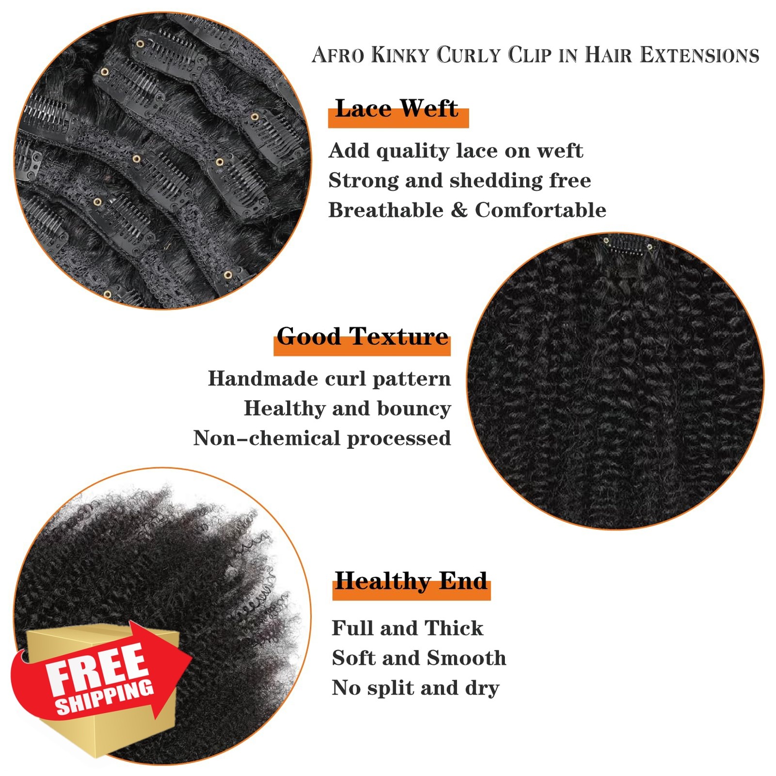 Yacurcur 4C Clip Ins Human Hair Natural Black 10 Inch