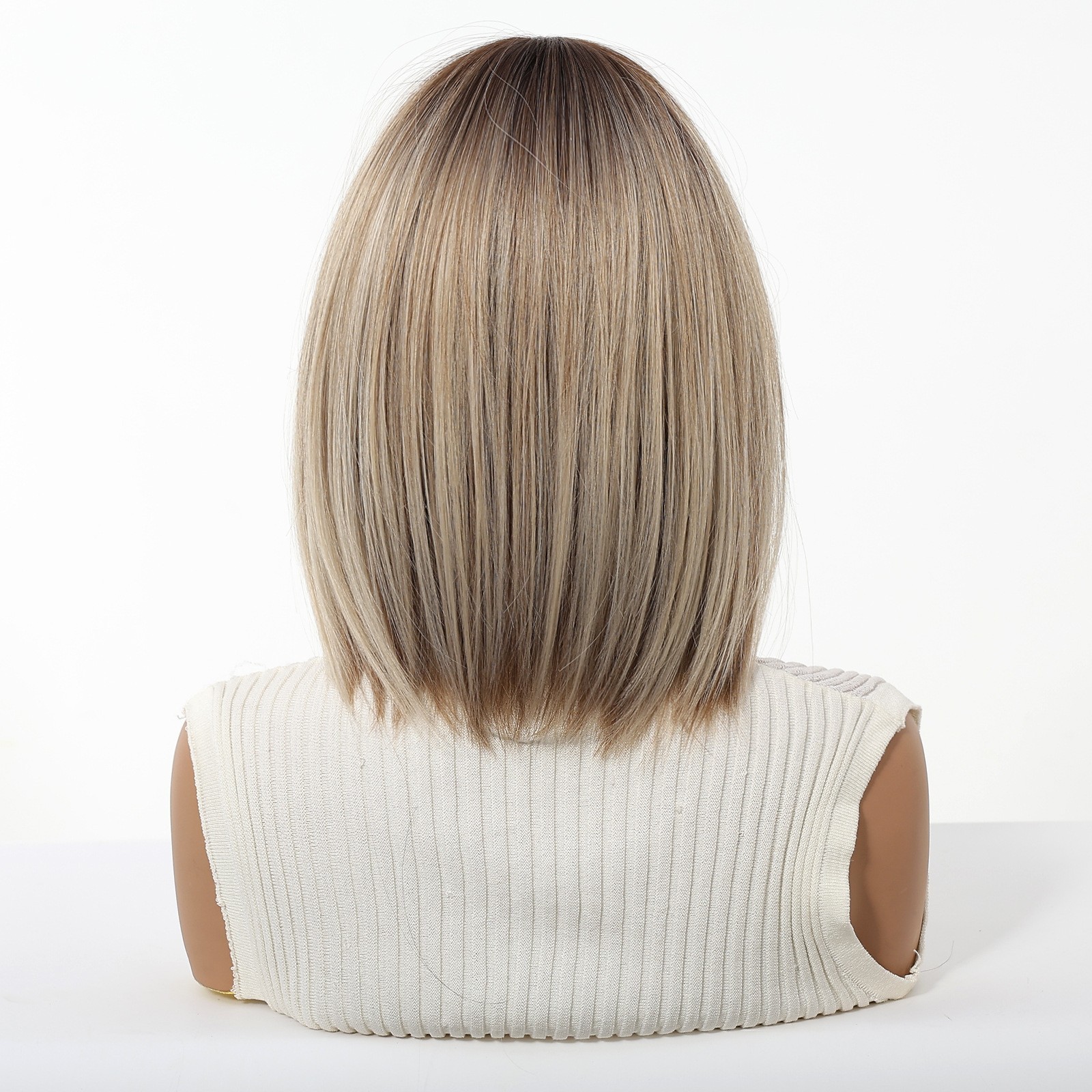 Ombre Ash Blonde Bob Wig With Bangs for Women Girls Party Daily Straight Bob Wig