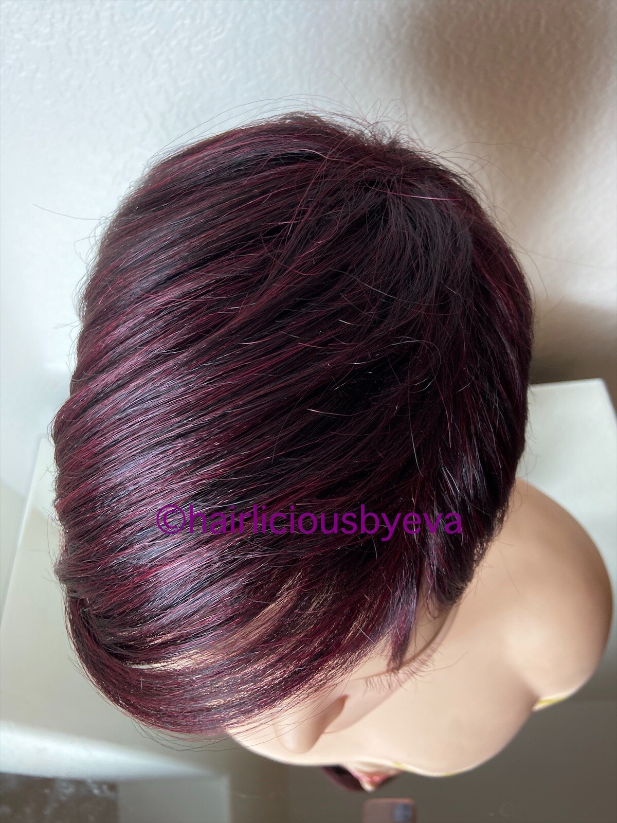 Synthetic Wig Short Pixie Wig Buzz Cut Red Wine Burgundy 99j