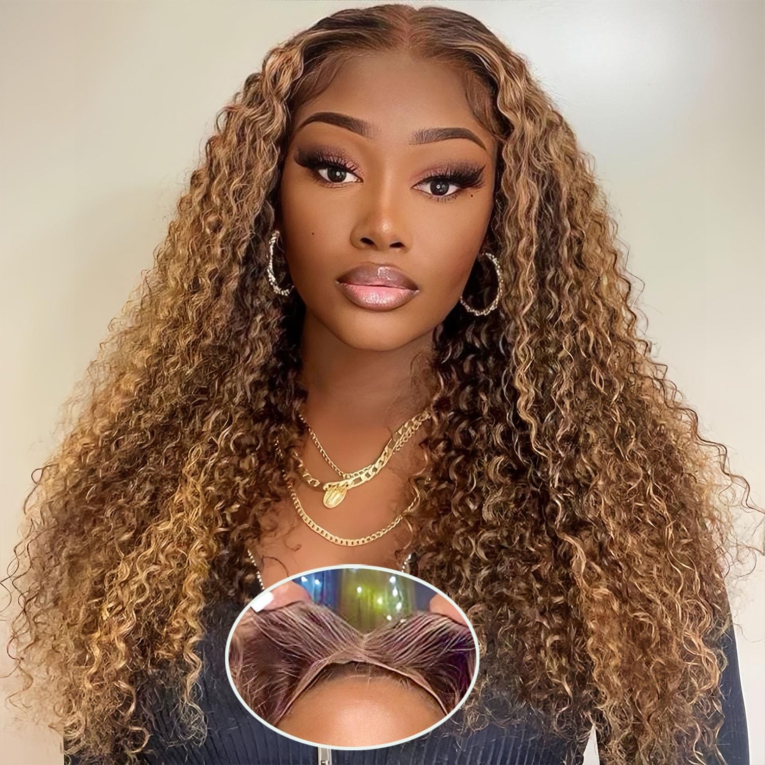 Highlight Ombre 4/27 Human Hair Wear and Go Glueless Wigs Deep Wave Curly Wet…