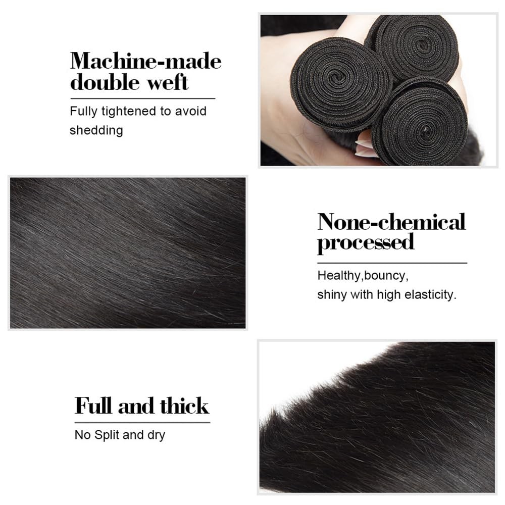 Aonbamds 1B Straight Bundles Natural Black Bundles Human Hair 28 30 32 Inch