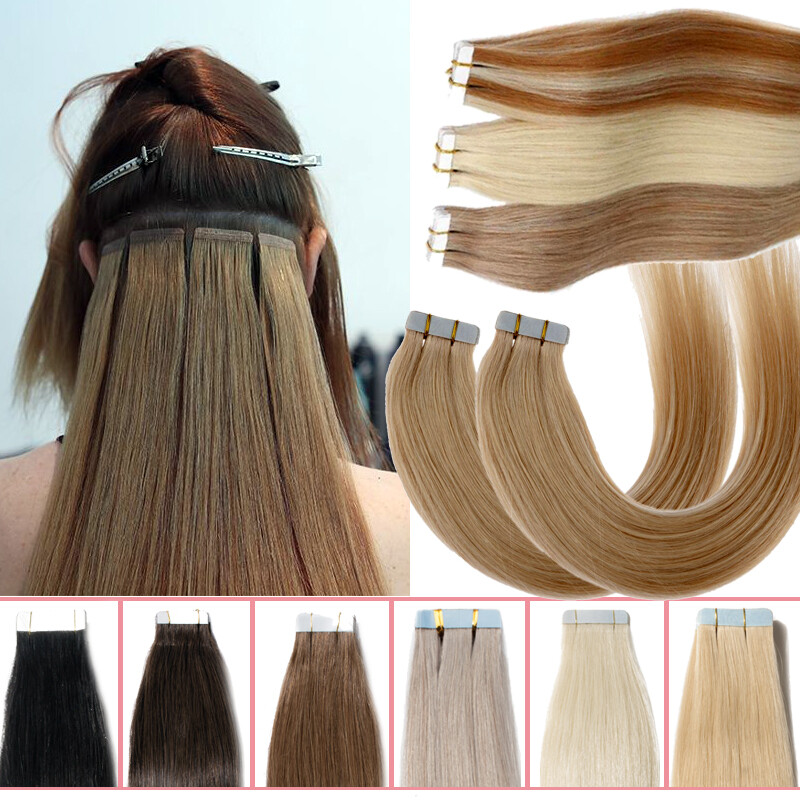 CLEARANCE 20/40/60PCS Thick Tape In Remy Human Hair Extensions Skin Weft Brown