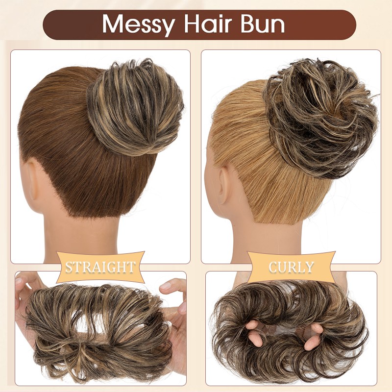 Curly Messy 100% Remy Bun Piece Scrunchie Updo Real Human Hair Extensions Thick