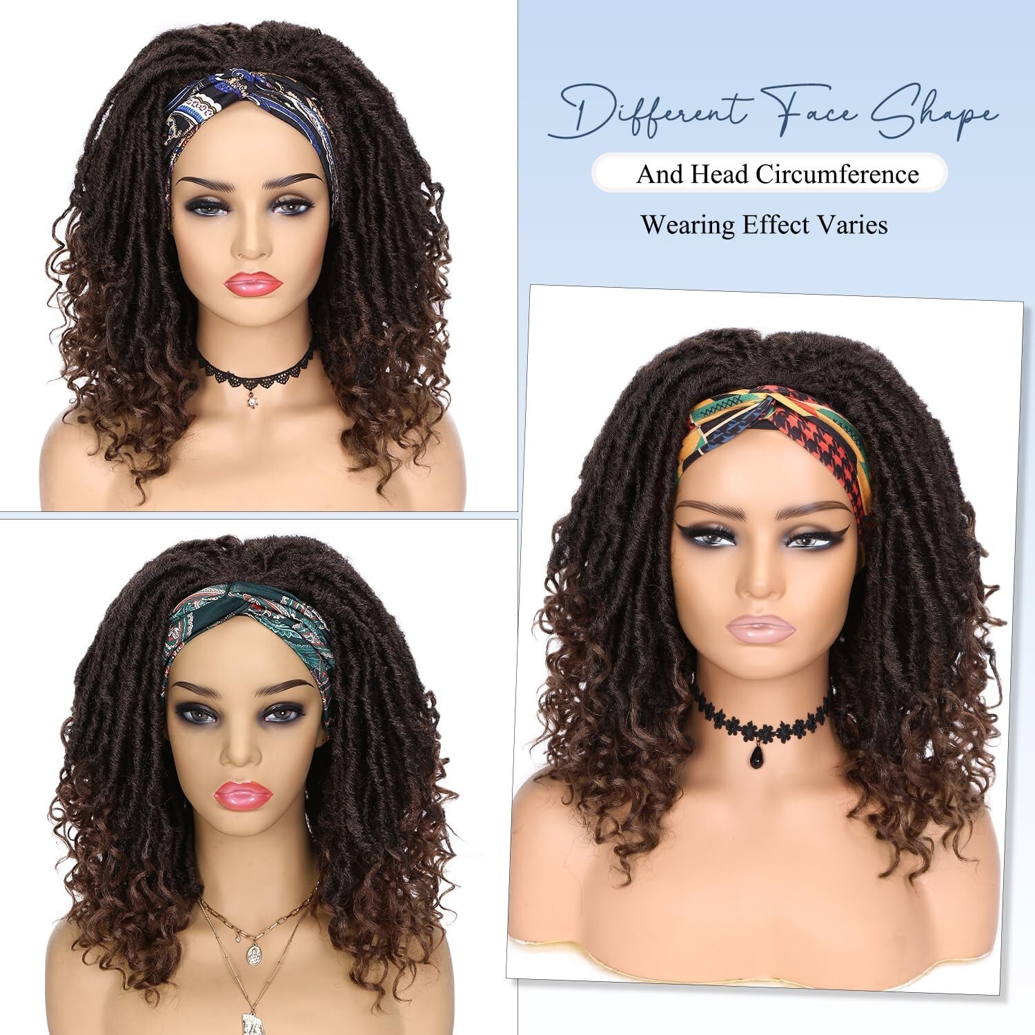 WIGER Short Dreadlock Wigs for Black Women Ombre Brown Faux Locs Headband Wig…