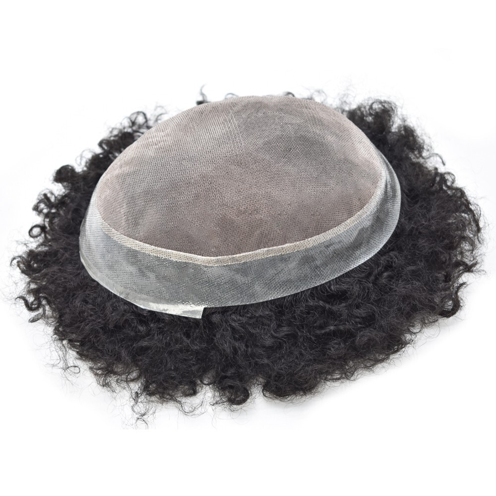 US Afro Kinky Curly Mens Toupee Black Men Hair Units Replacement System Durable
