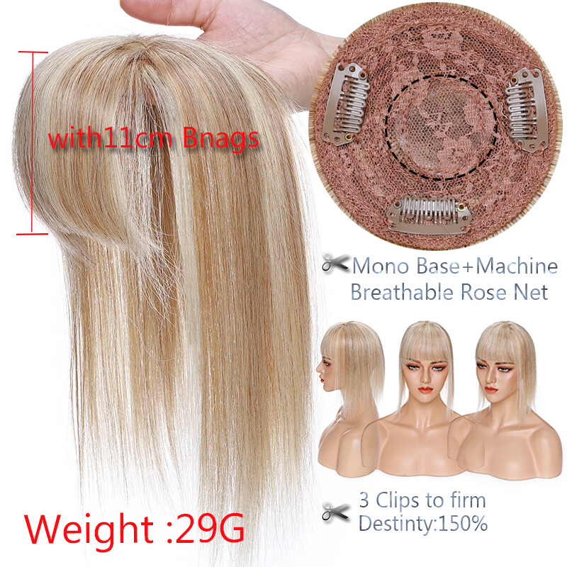 Silk Base Topper Hairpiece Clip In Remy Human Hair Wiglet Toupee Wig Mixed