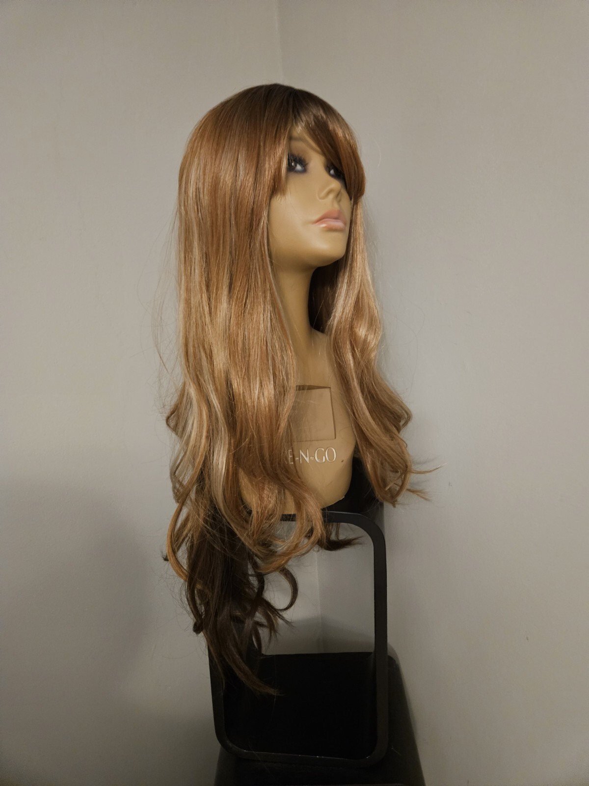 SUPER LONG LAYERED MIXED BROWN AUBURN BLONDE BANGS WAVY WIG